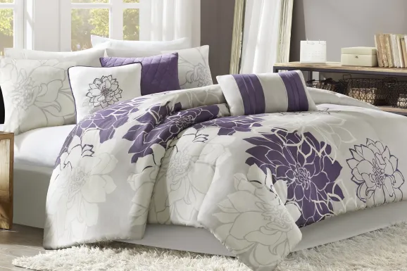 Lola Gray/Purple 7 Pc King Comforter Set