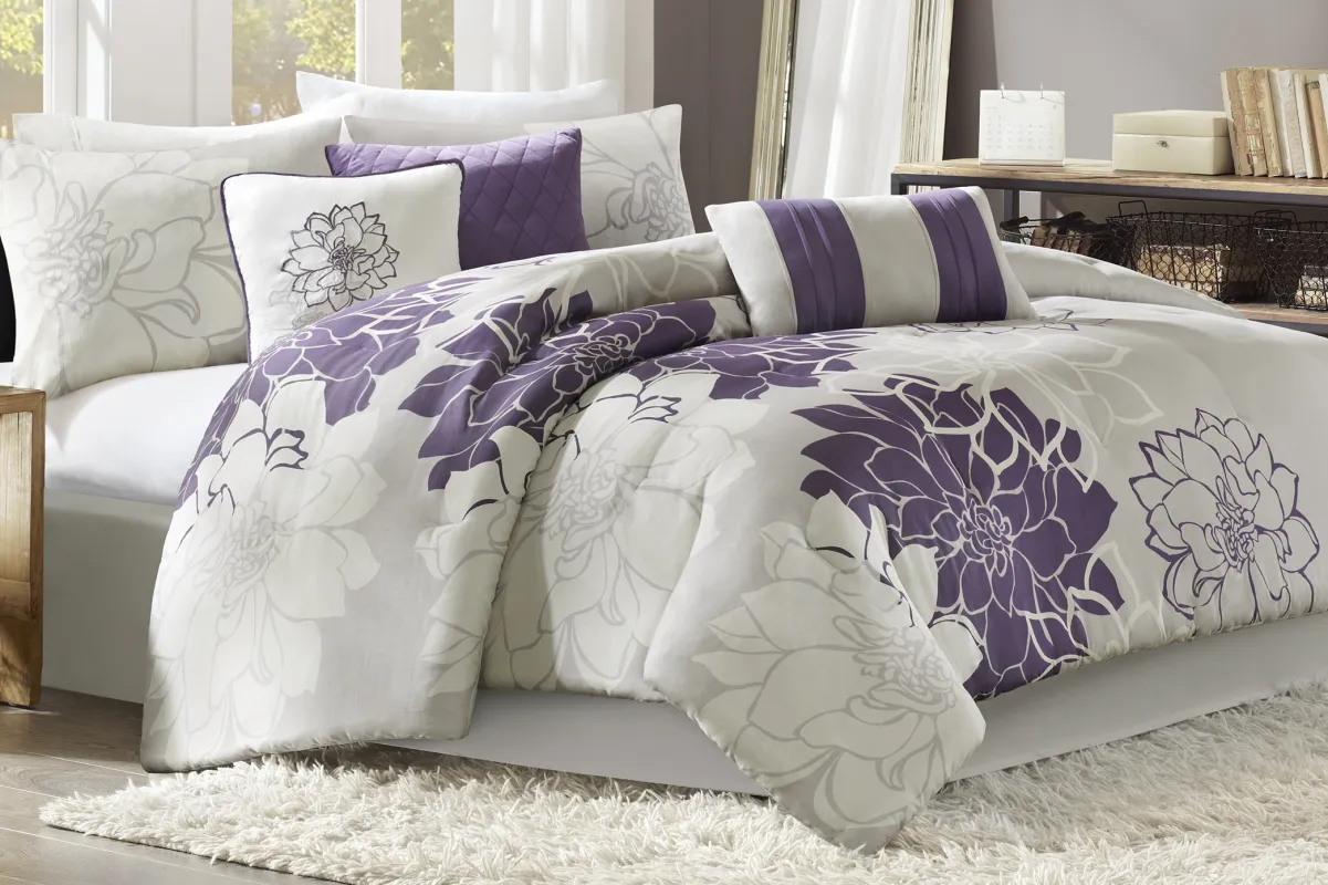 Lola Gray/Purple 7 Pc King Comforter Set