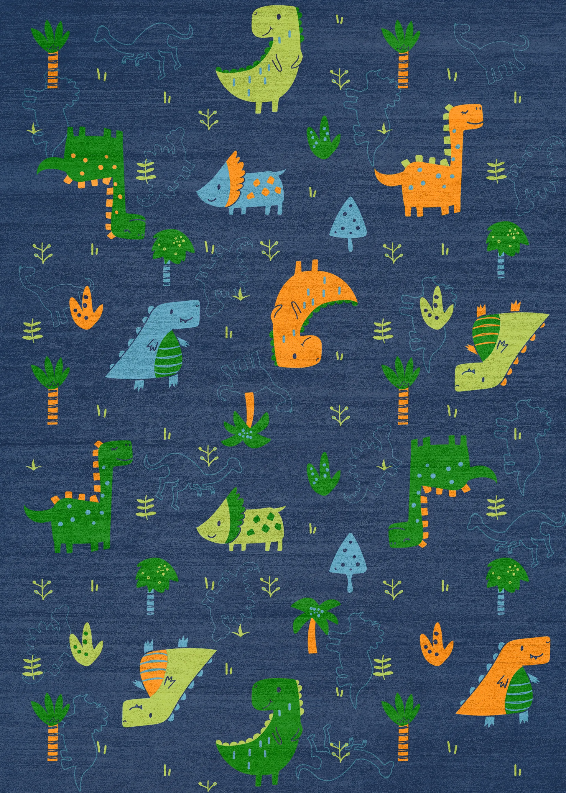 Kids Dino Jungle Navy 5' x 7' Rug - Image 1