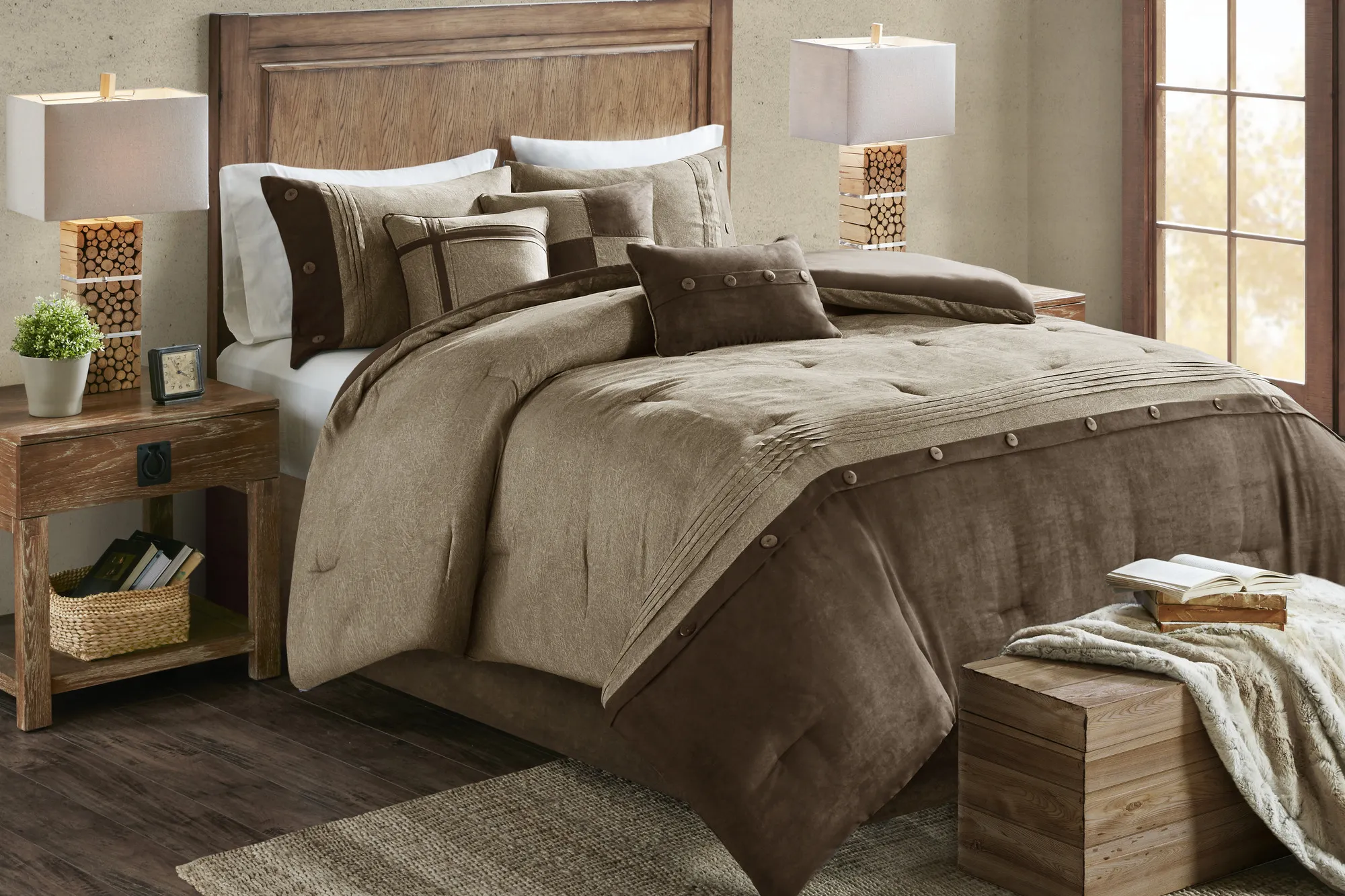 Borchard Brown 7 Pc Queen Comforter Set - Thumbnail - Image 2