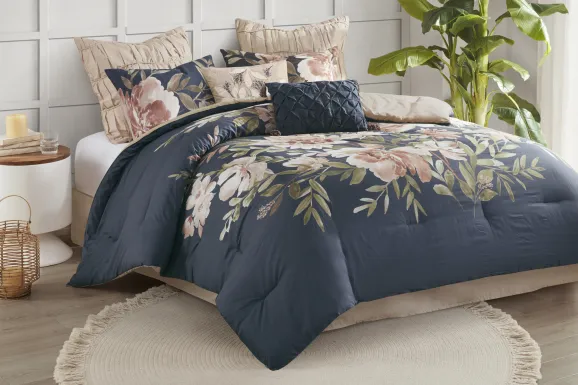 Bottlebrush Navy 8 Pc Queen Comforter Set