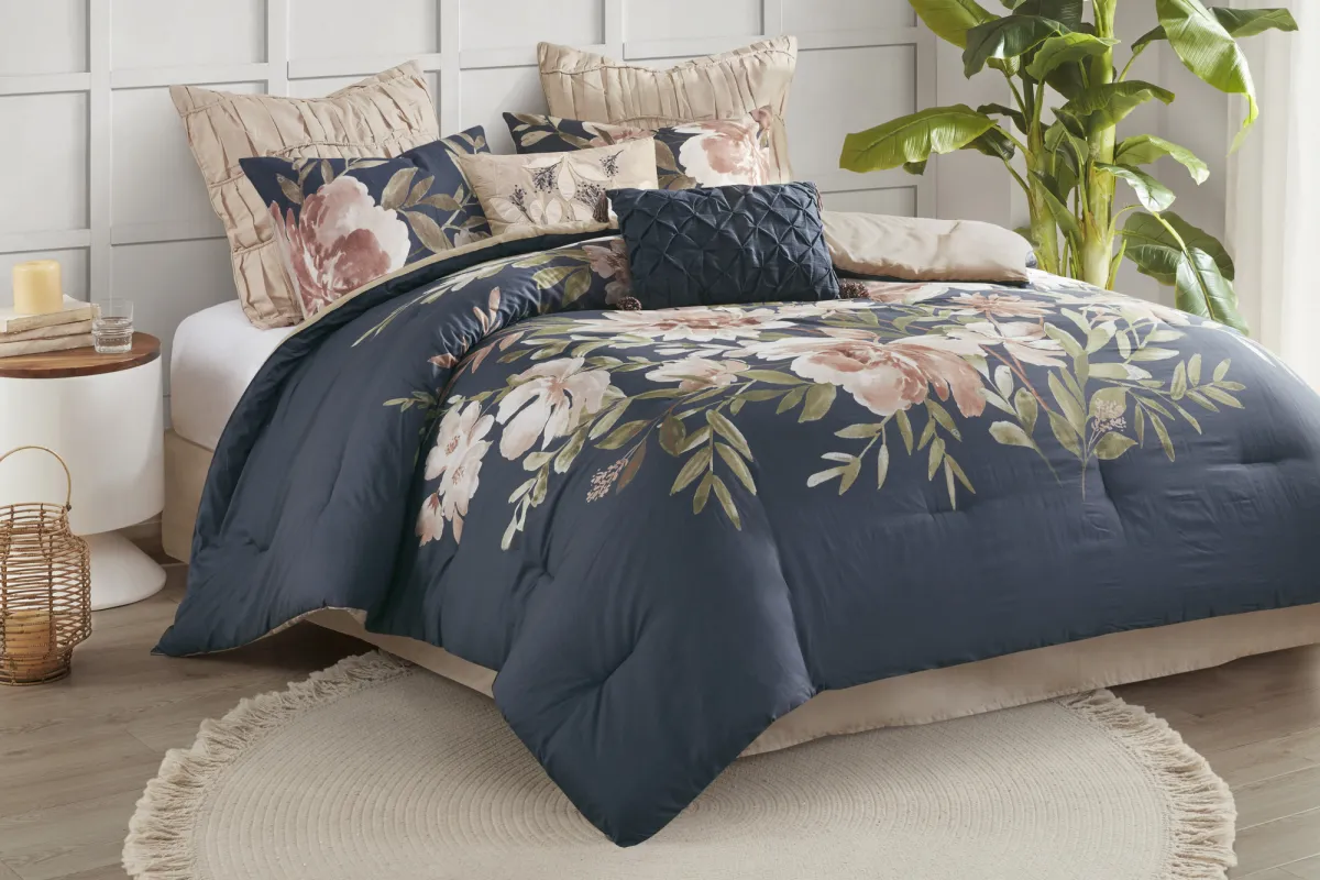 Bottlebrush Navy 8 Pc California King Comforter Set