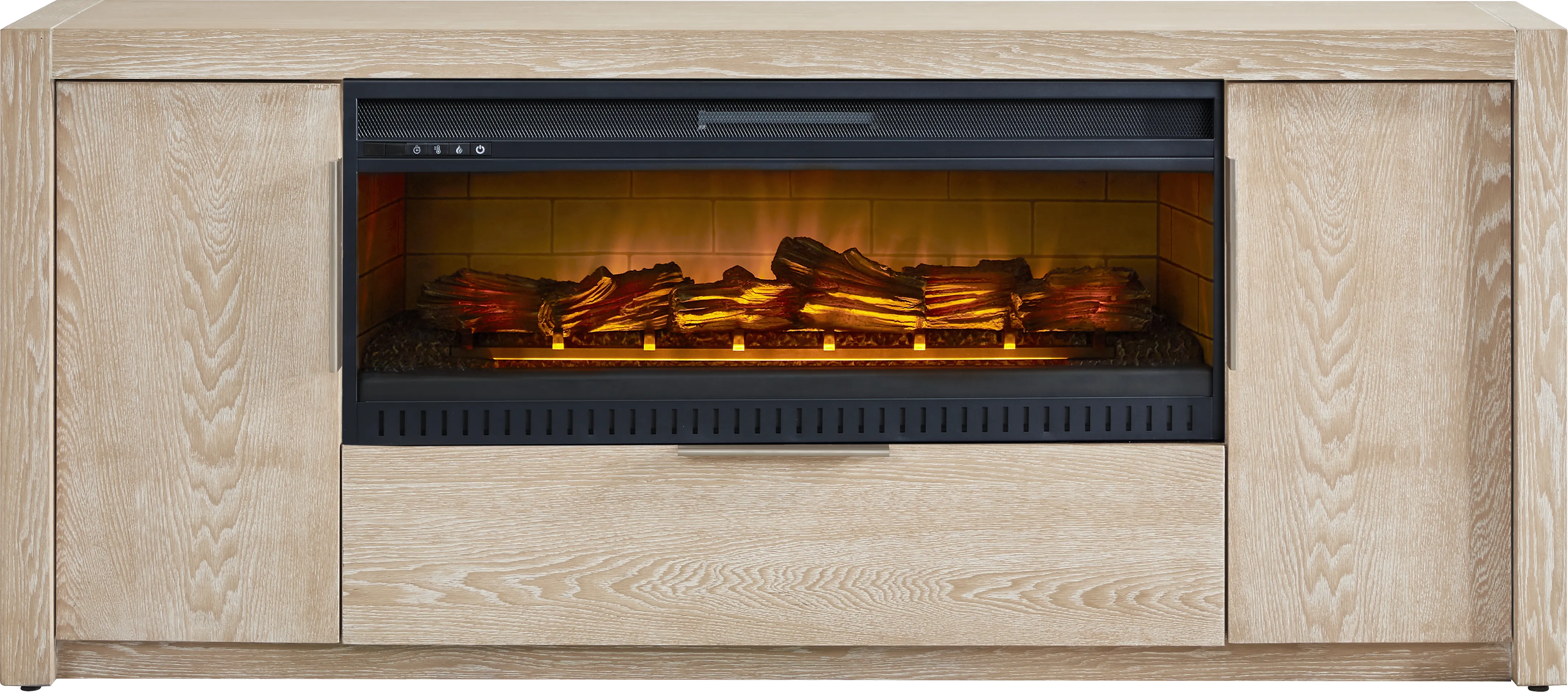Easton Park Natural 74 in. Console with Electric Log Fireplace - Thumbnail - Image 1