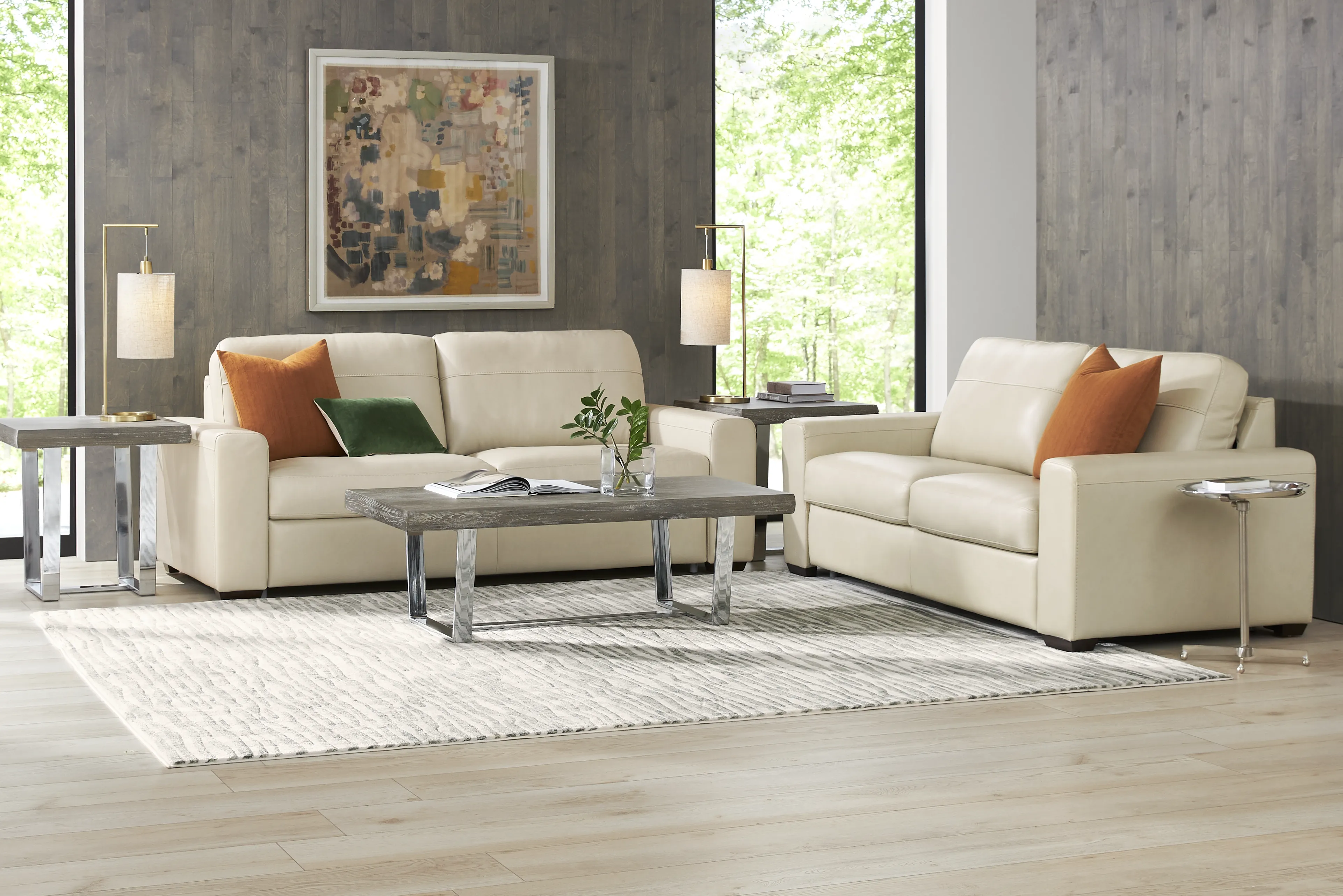Parker Cream Leather 6 Pc Living Room - Thumbnail - Image 1