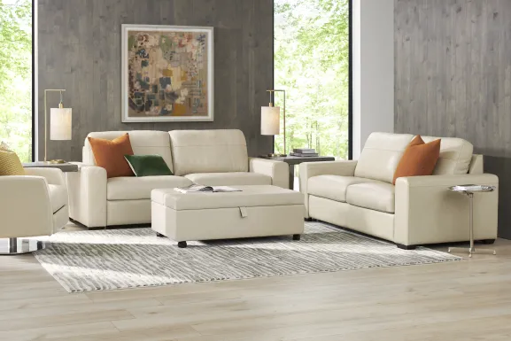 Parker Cream Leather 7 Pc Living Room with Sleeper Sofa