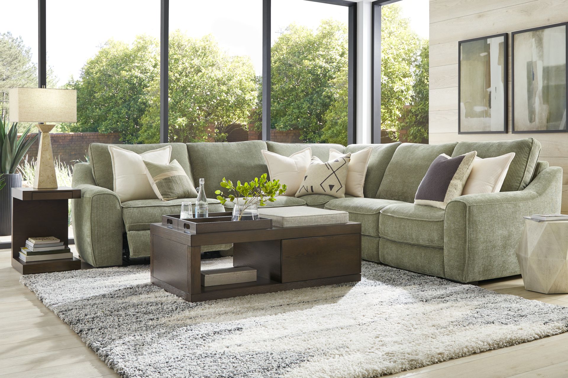 Somerset Green 5 Pc Dual Power Reclining Sectional - Image 2