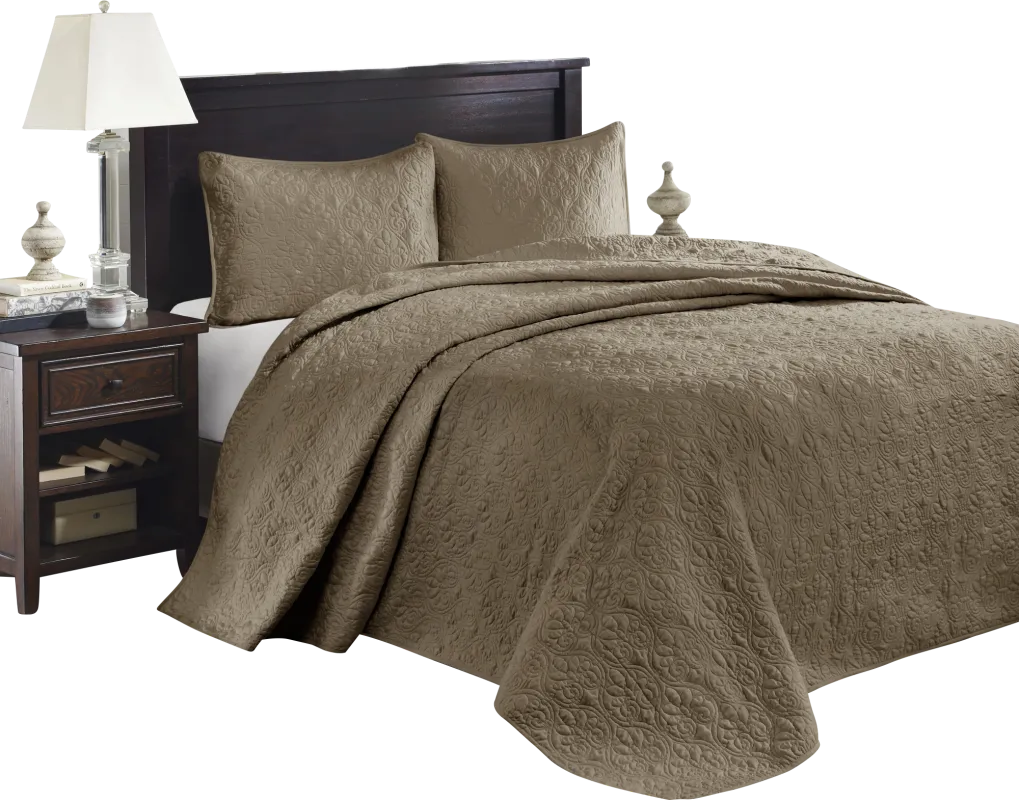 Toyah Mocha Brown 3 Pc King Bedspread Set
