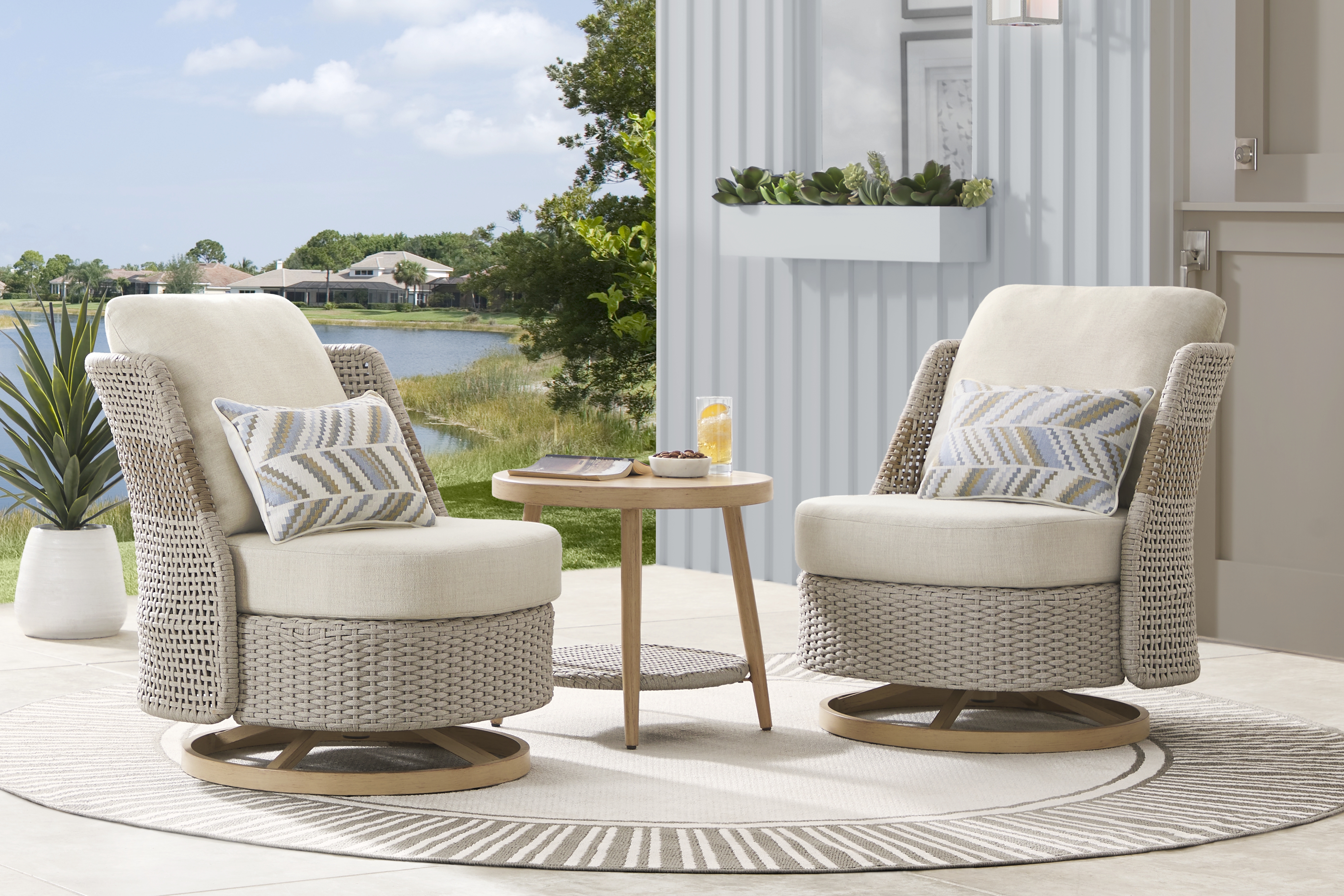 Costa Mesa Natural Outdoor Swivel Rocker Chair - Thumbnail - Image 2