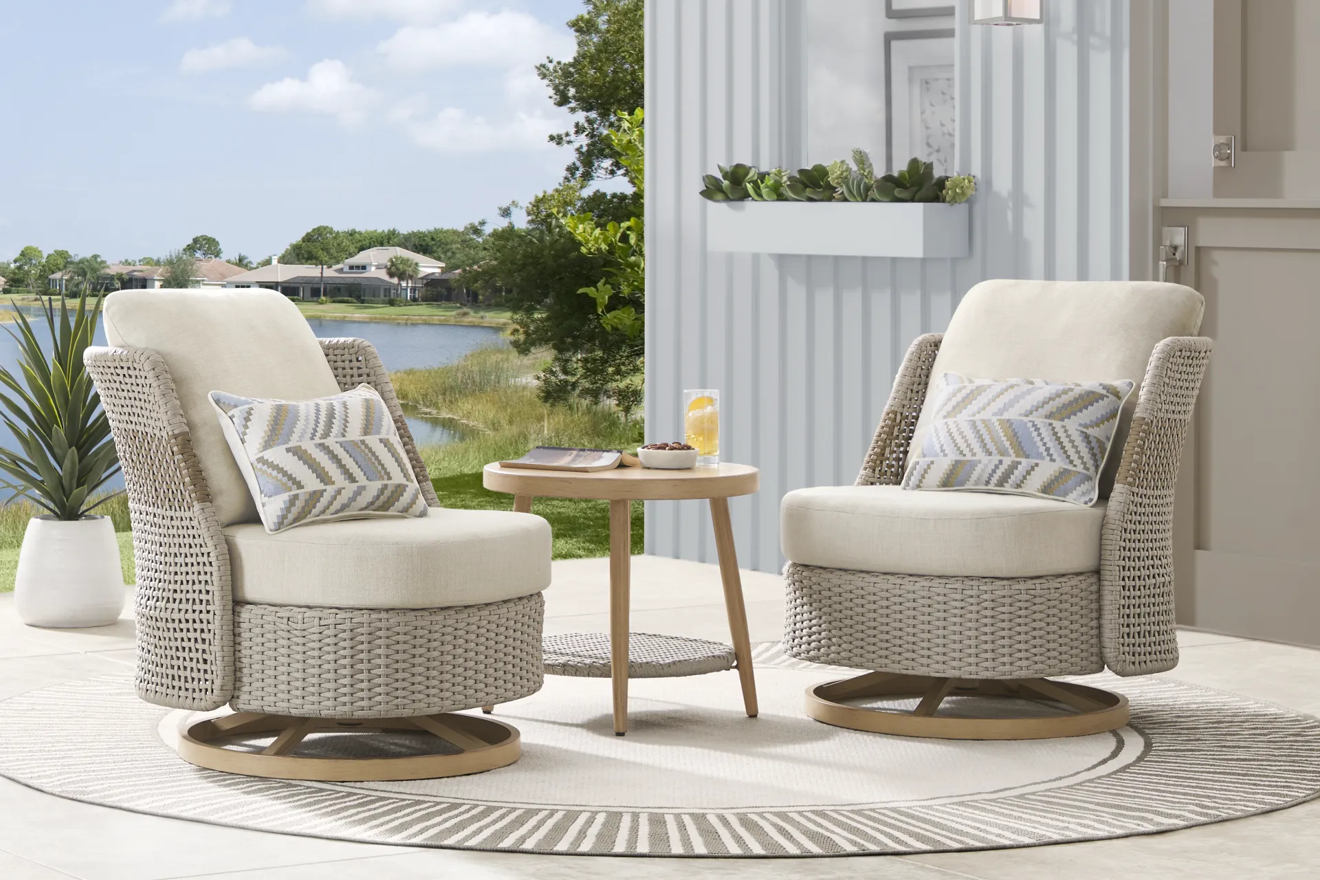 Costa Mesa Natural Outdoor Swivel Rocker Chair - Image 1