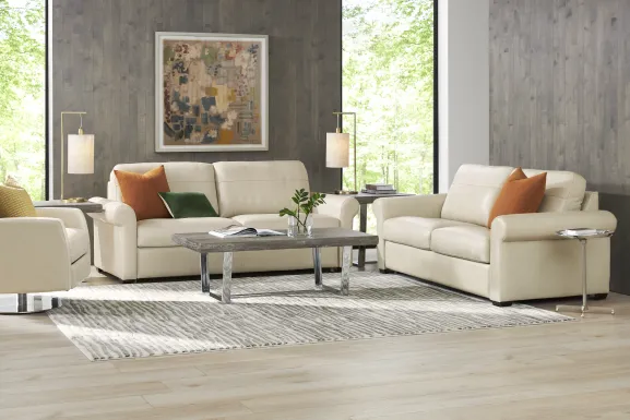 Parker Cream Leather 2 Pc Living Room with Sleeper Loveseat