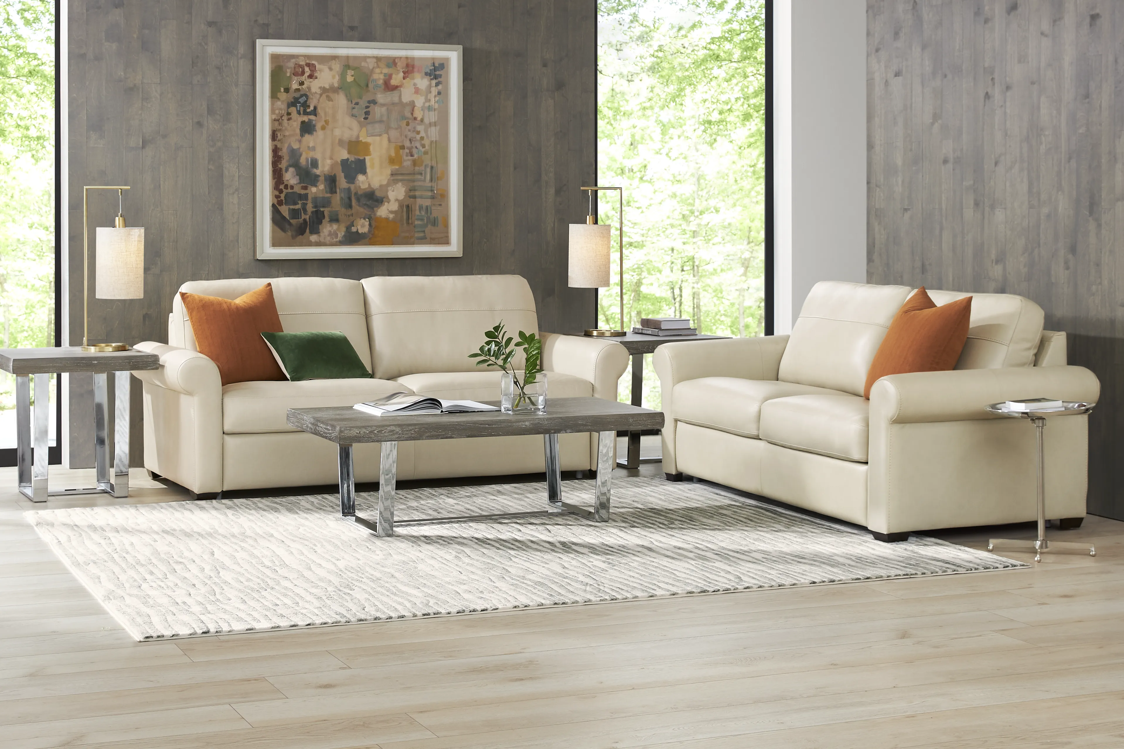 Parker Cream Leather 6 Pc Living Room - Thumbnail - Image 1