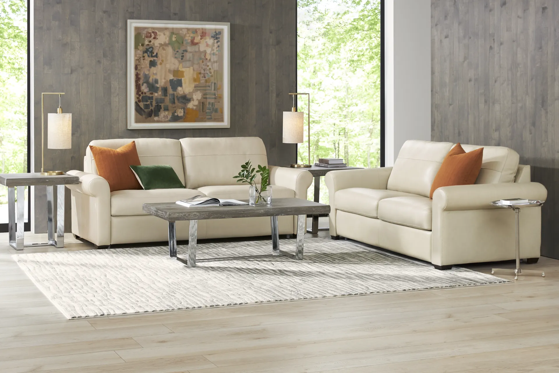 Parker Cream Leather 6 Pc Living Room - Image 1