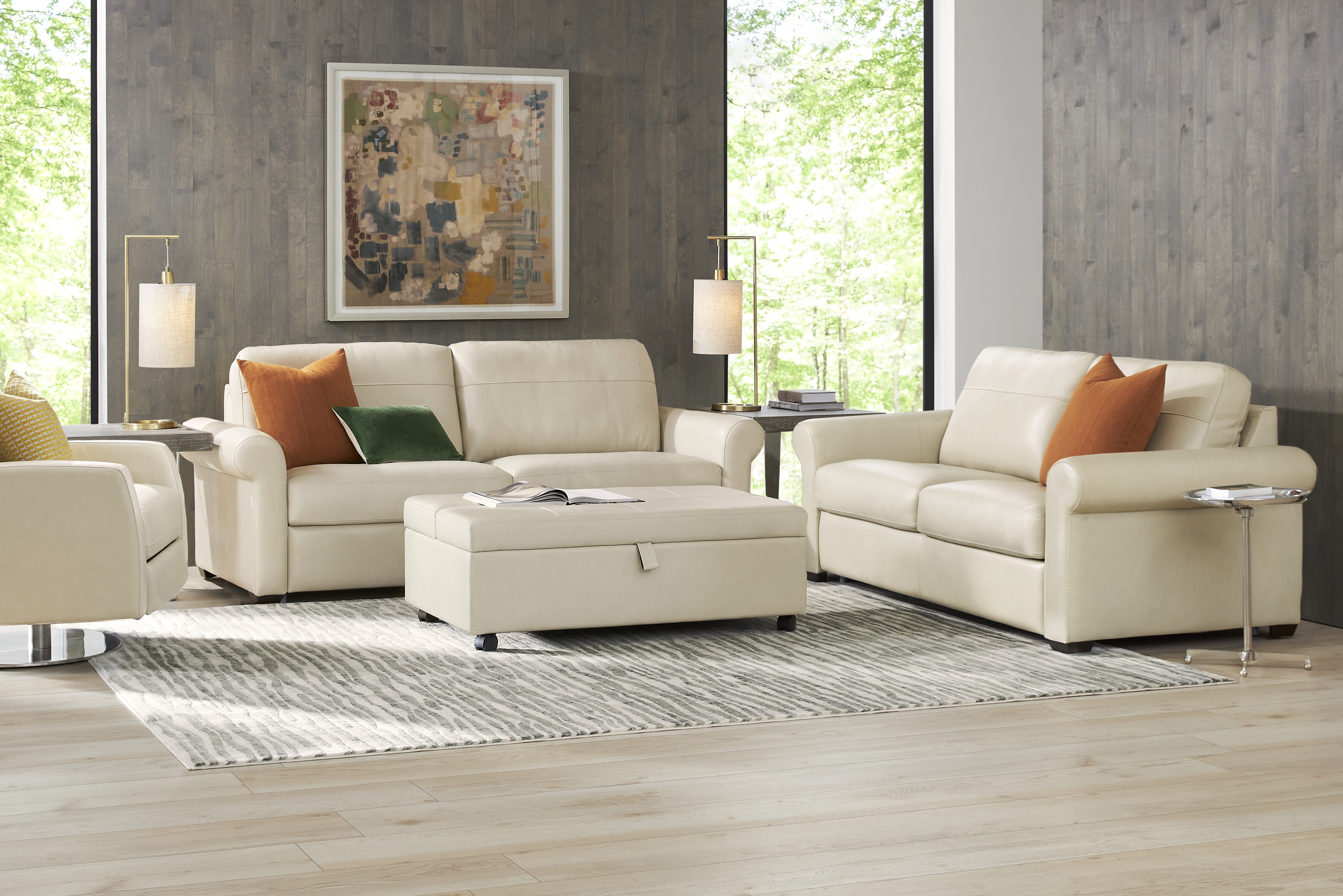 Parker Cream Leather 7 Pc Living Room with Sleeper Sofa - Thumbnail - Image 1