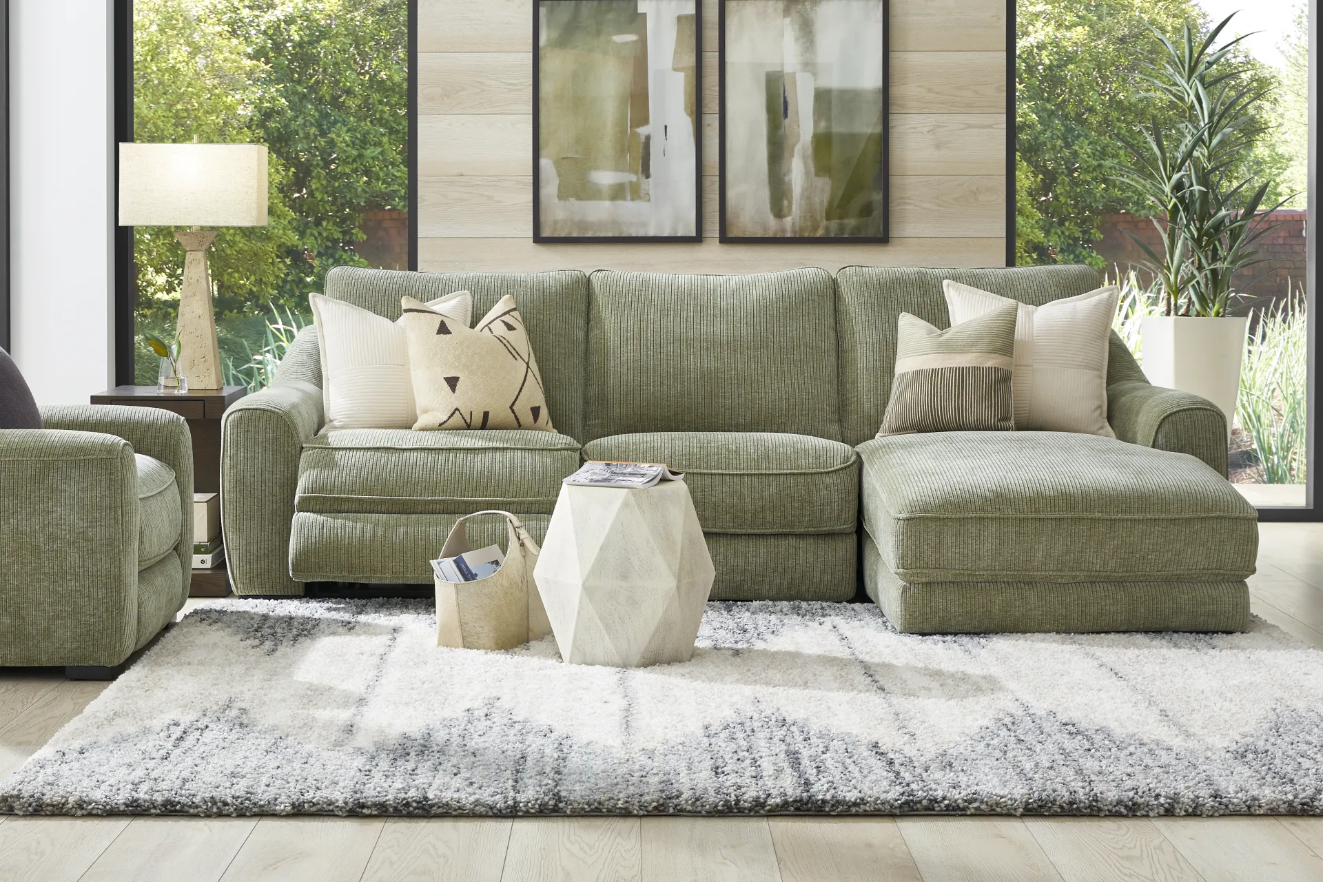 Somerset Green 3 Pc Dual Power Reclining Sectional - Image 1