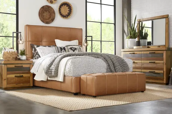 Giselle Camel Leather 3 Pc Queen Bed