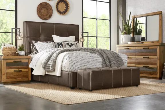 Giselle Chocolate Leather 3 Pc Queen Bed