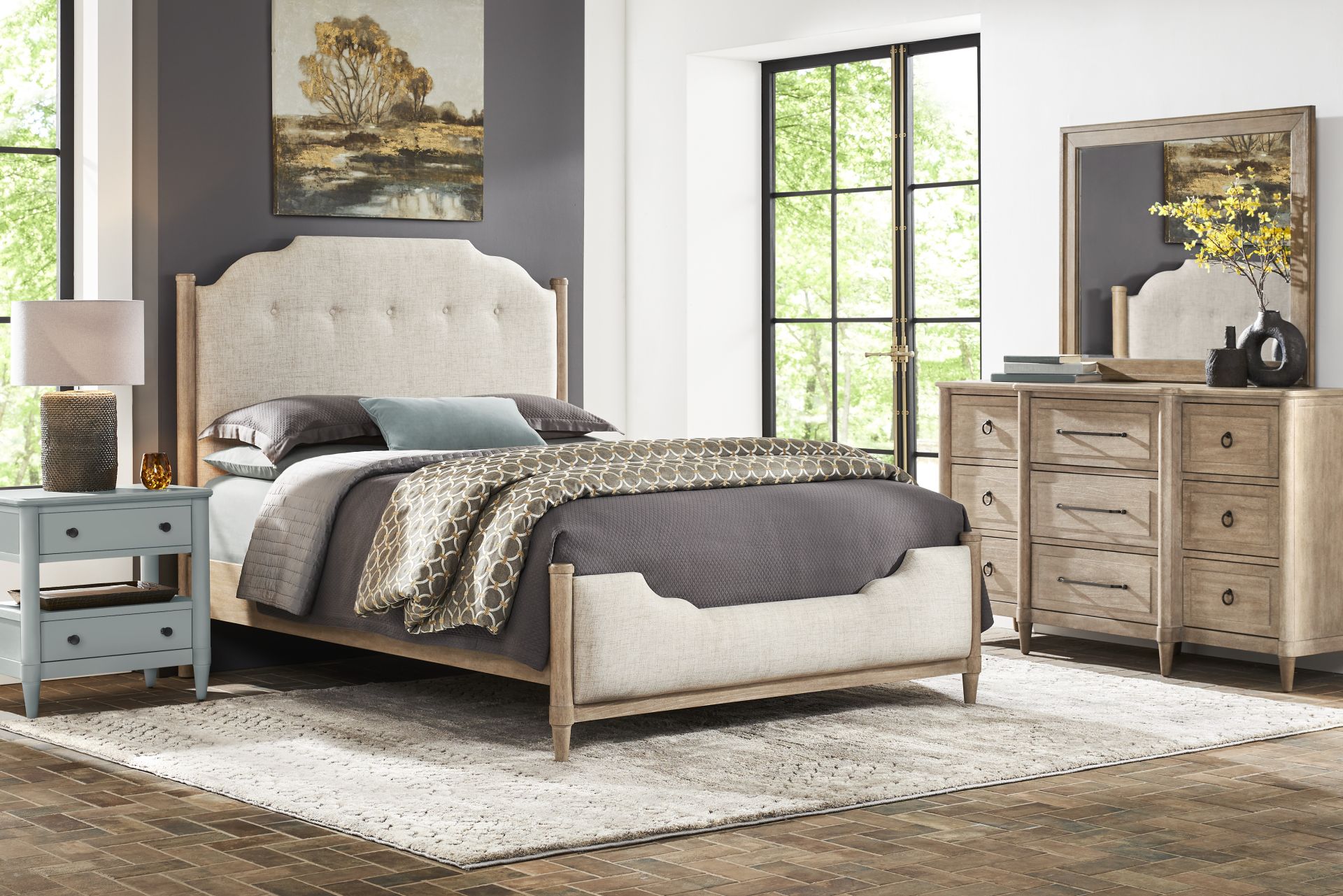 Oakwood Terrace Tan 7 Pc King Upholstered Bedroom - Image 1
