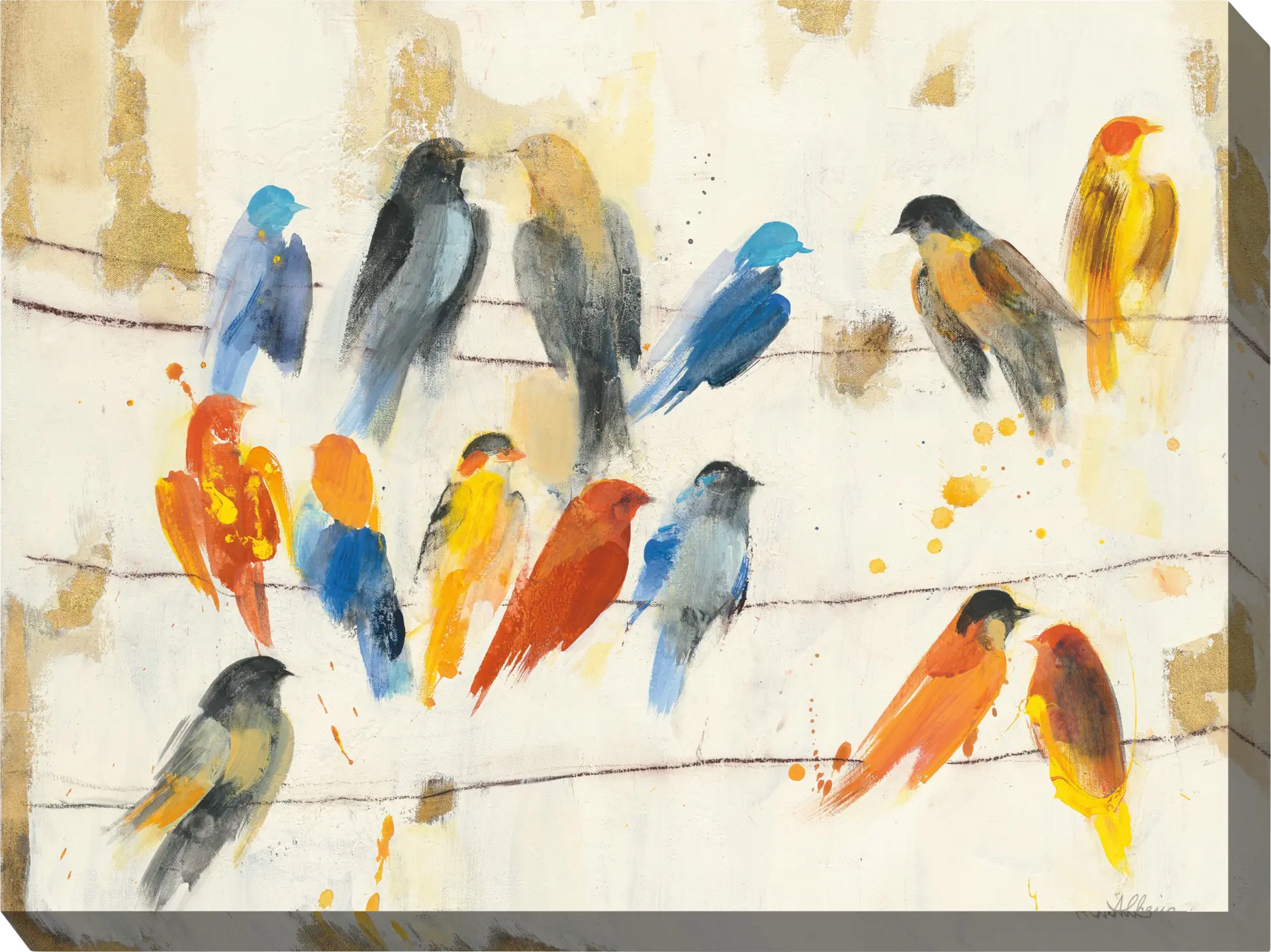 Birds On Wire Cream Indoor/Outdoor Wall Art