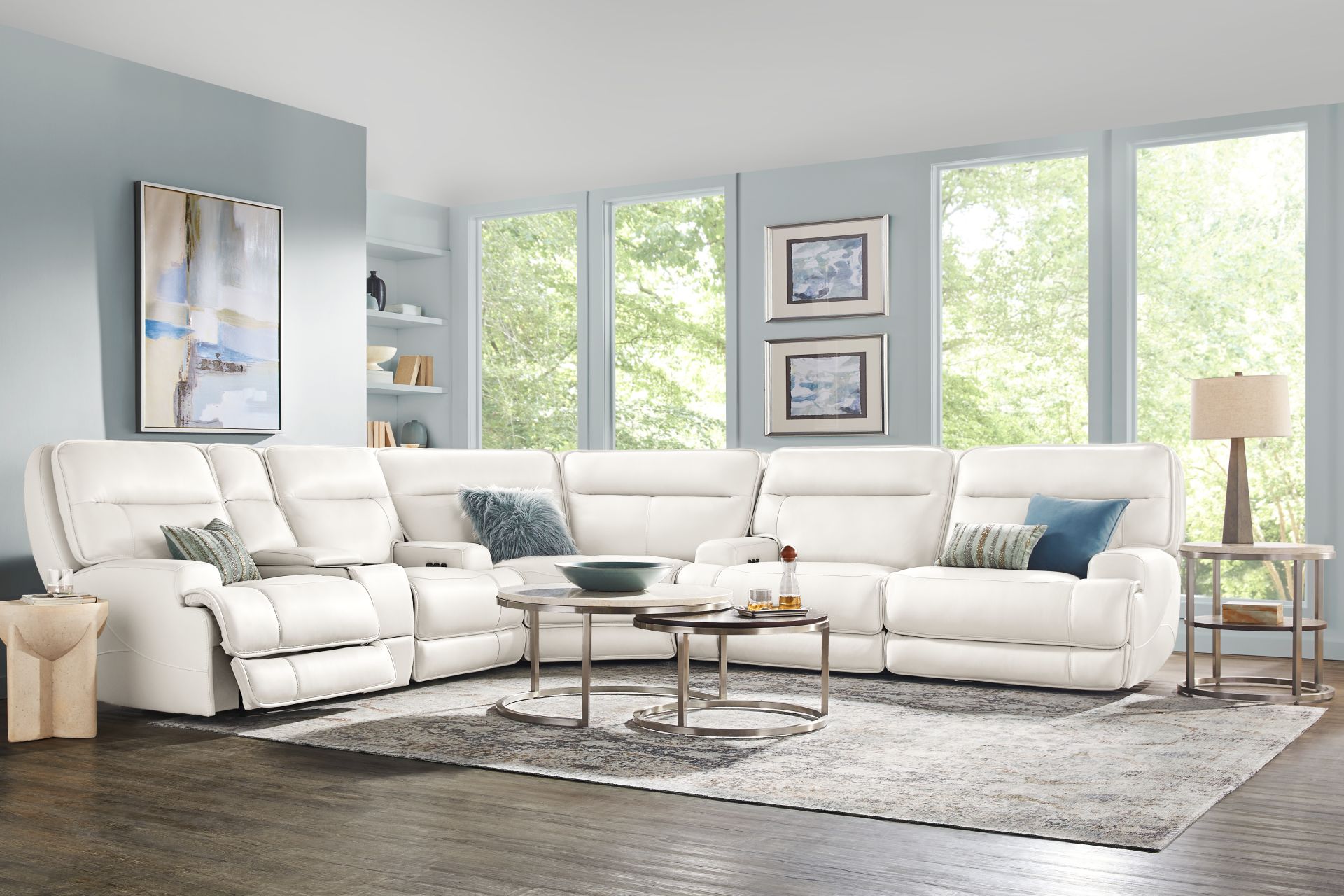 Scarborough White Leather 6 Pc Dual Power Reclining Sectional Living Room - Image 1