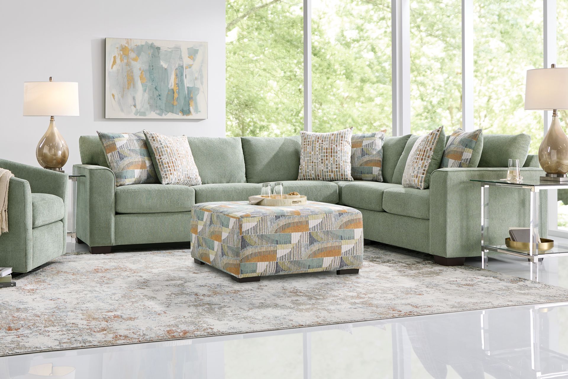 Delcrest Green 6 Pc Sectional Living Room - Image 1