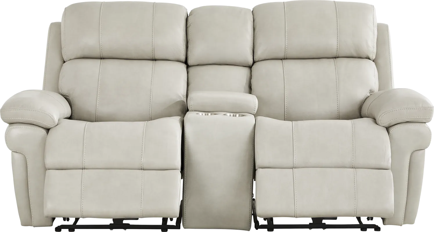 Trevino Lane Gray Leather Dual Power Reclining Console Loveseat