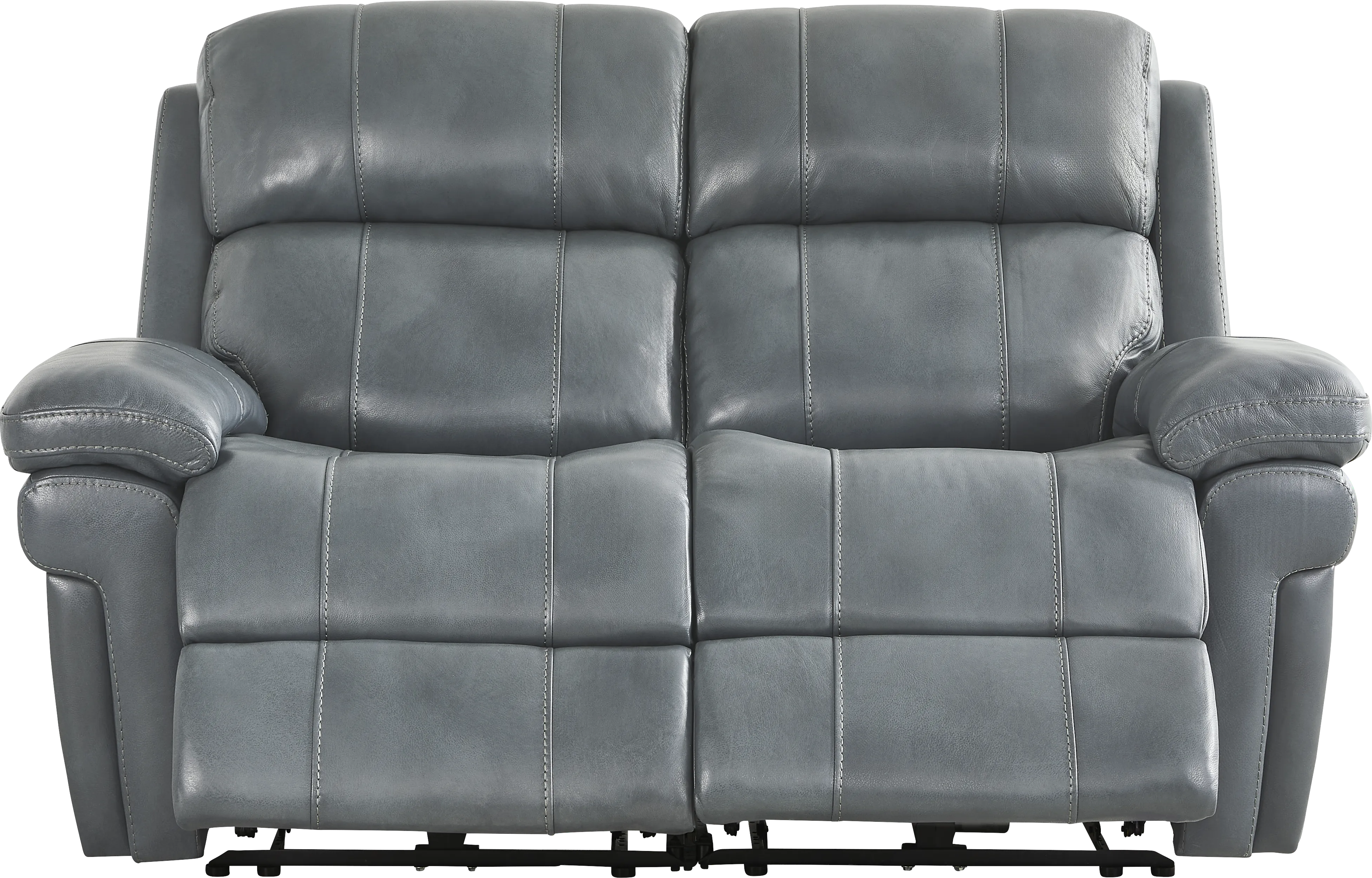 Trevino Lane Blue Leather Dual Power Reclining Loveseat - Thumbnail - Image 1