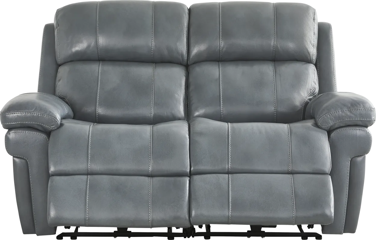 Trevino Lane Blue Leather Dual Power Reclining Loveseat