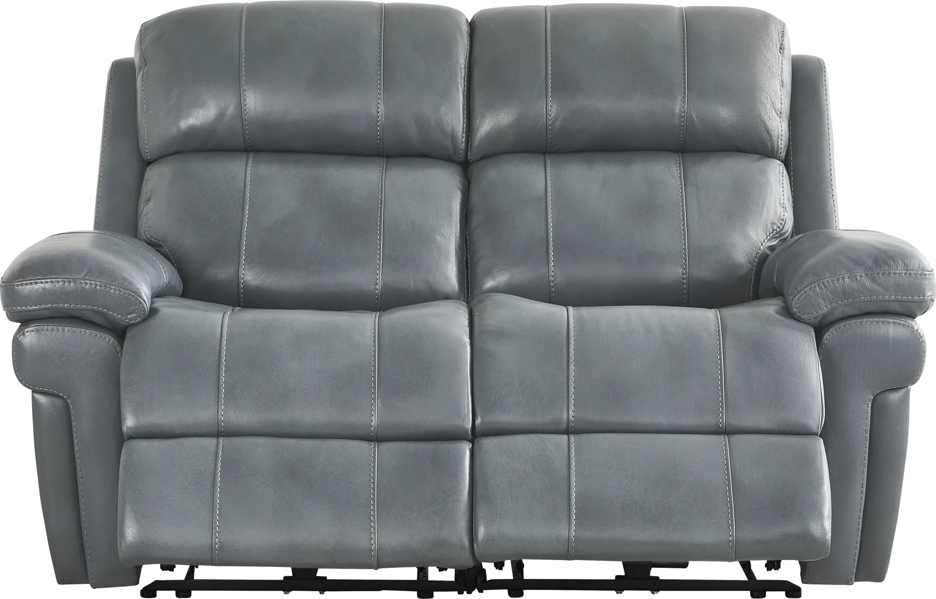 Trevino Lane Blue Leather Dual Power Reclining Loveseat - Image 1