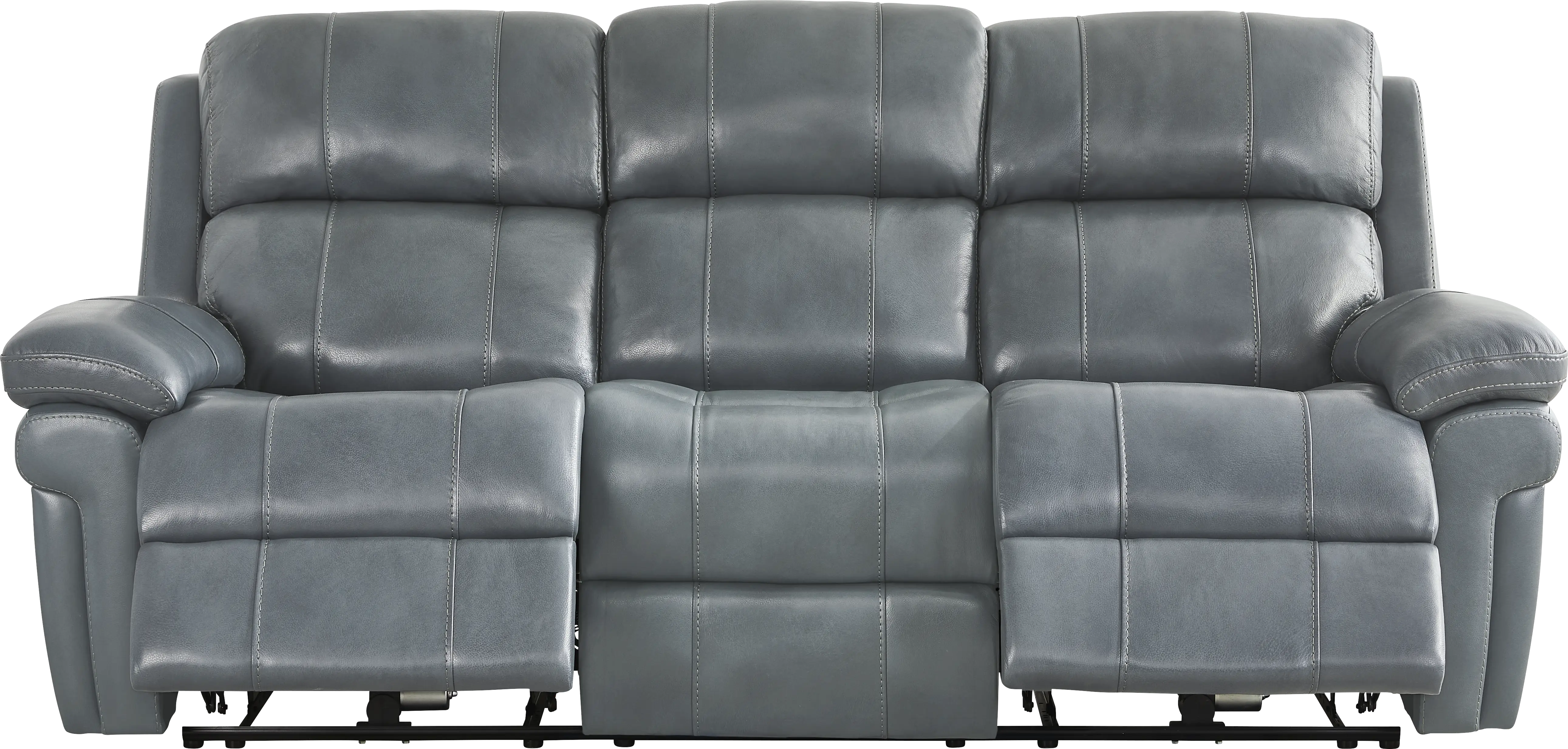 Trevino Lane Blue Leather Dual Power Reclining Sofa - Thumbnail - Image 1