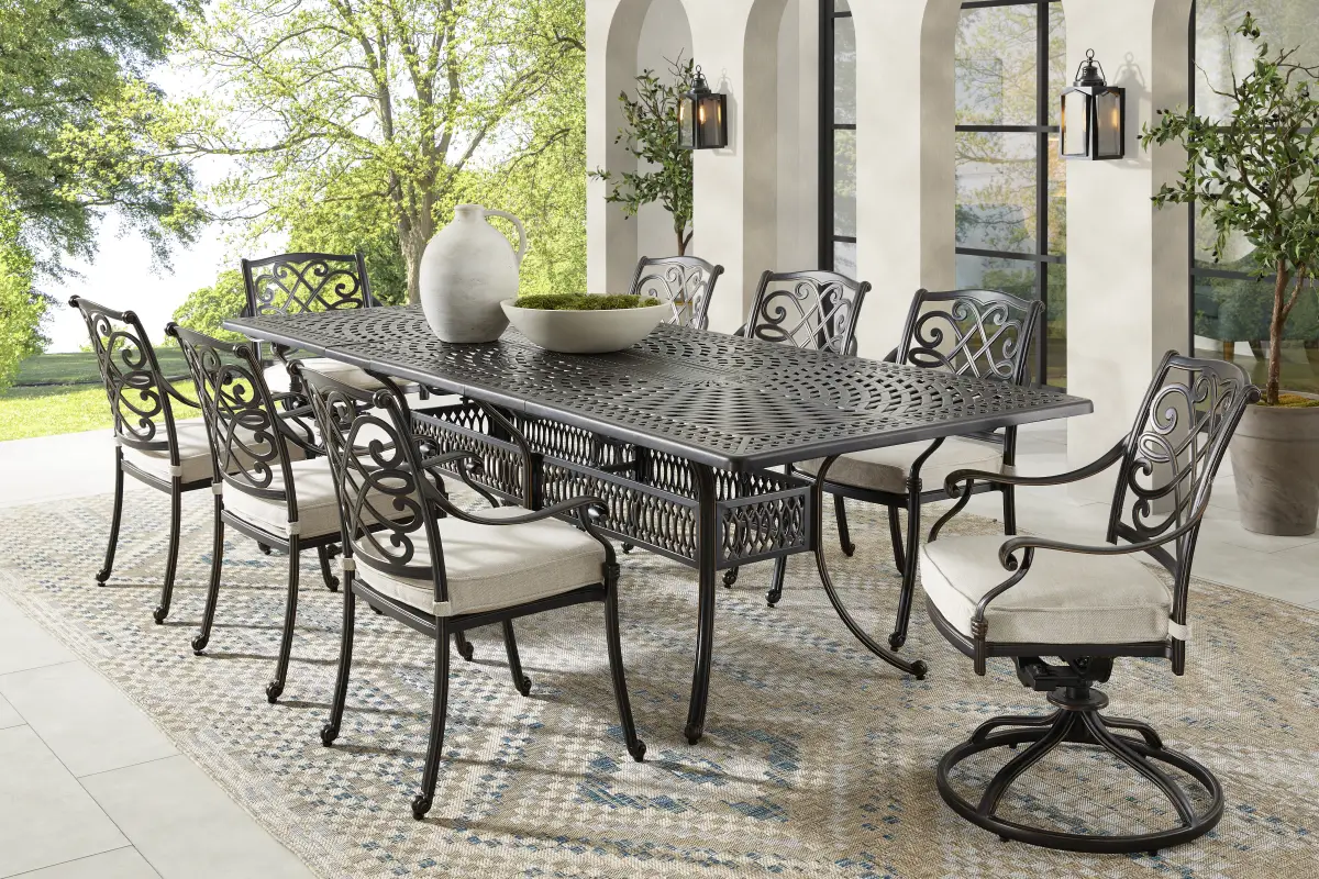 Carina Bronze 9 Pc 87-112 in. Rectangle Extension Outdoor Dining Set with Desert Cushions