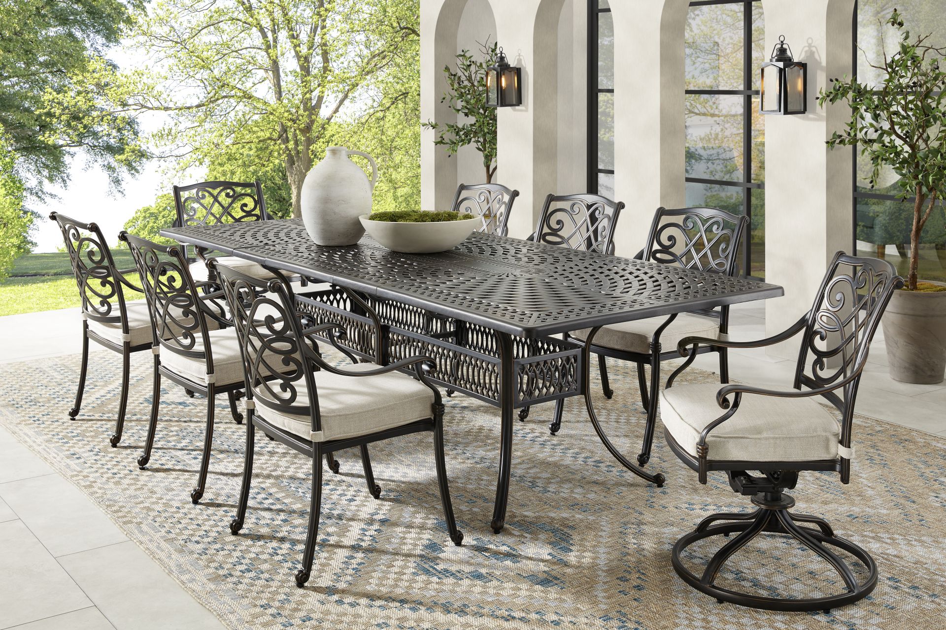 Carina Bronze 9 Pc 87-112 in. Rectangle Extension Outdoor Dining Set with Desert Cushions - Image 1