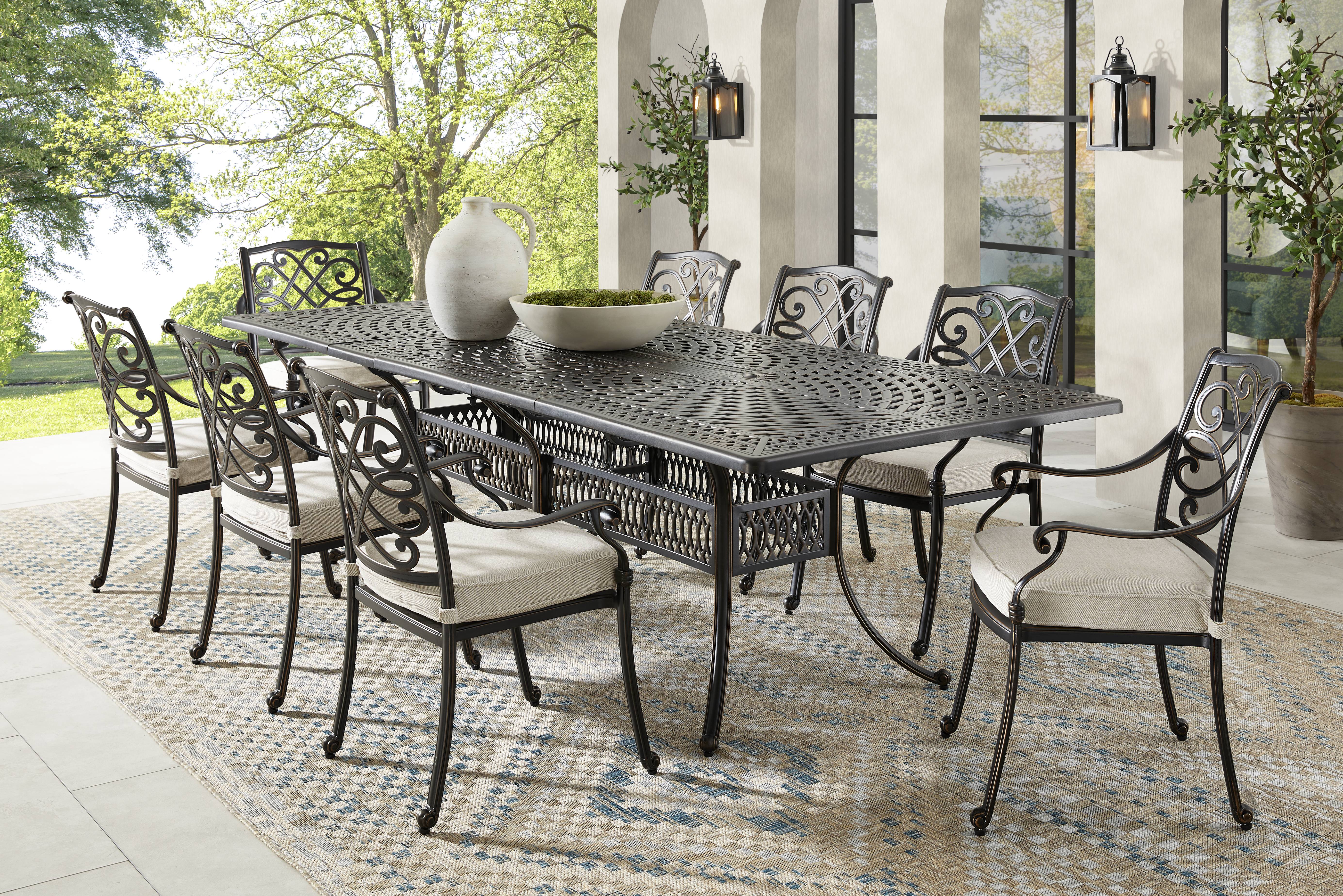 Carina Bronze 9 Pc 87-112 in. Rectangle Extension Outdoor Dining Set with Desert Cushions - Thumbnail - Image 1
