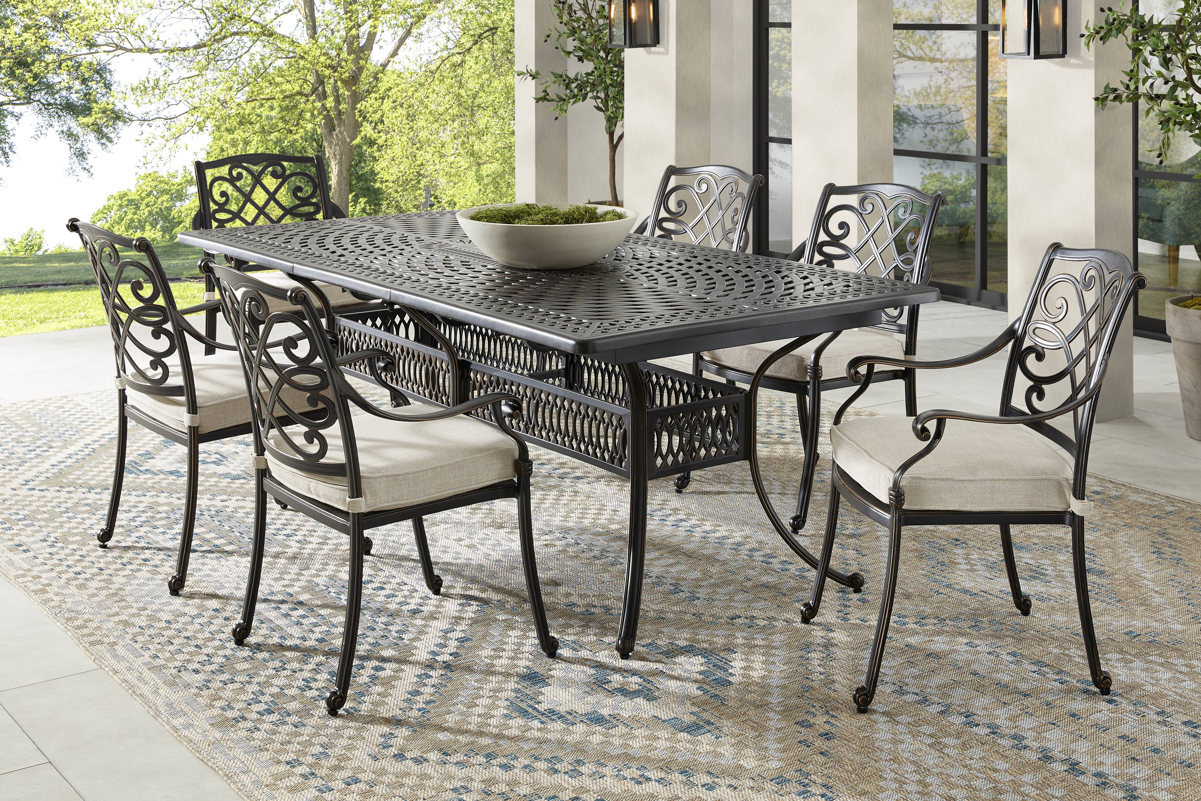 Carina Bronze 7 Pc 87-112 in. Rectangle Extension Outdoor Dining Set with Desert Cushions - Thumbnail - Image 1