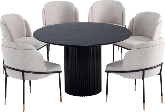 Bermuda Black and Beige 7 Pc Dining Table Set