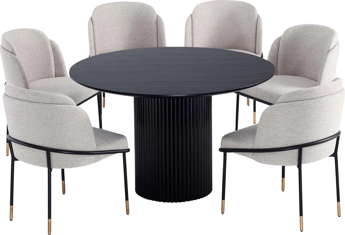 Bermuda Black and Beige 7 Pc Dining Table Set