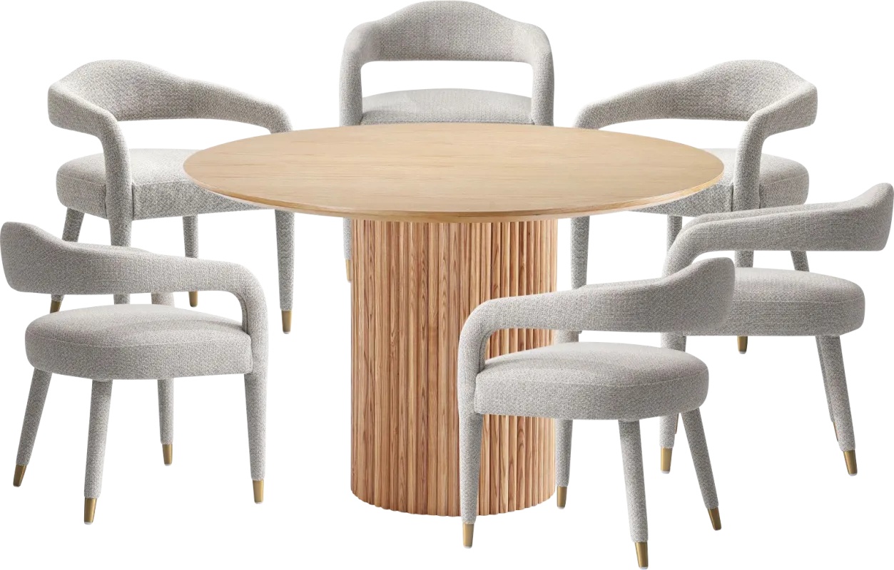 Barbette Natural and Silver 7 Pc Dining Table Set