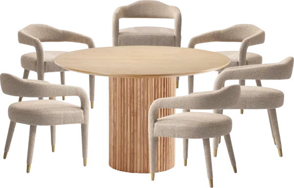 Barbette Natural and Gold 7 Pc Dining Table Set