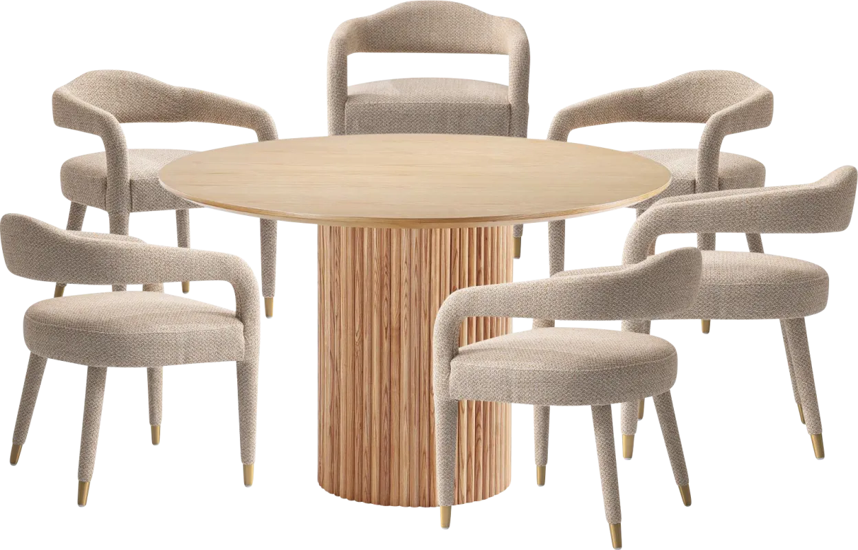 Barbette Natural and Gold 7 Pc Dining Table Set