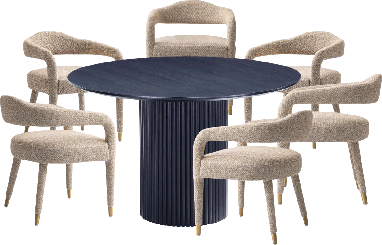 Barbette Black and Gold 7 Pc Dining Table Set