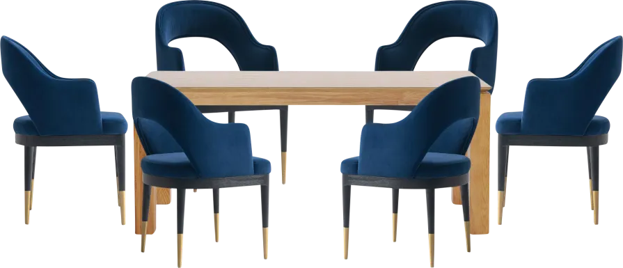 Fischbeck Natural and Blue 7 Pc Dining Table Set