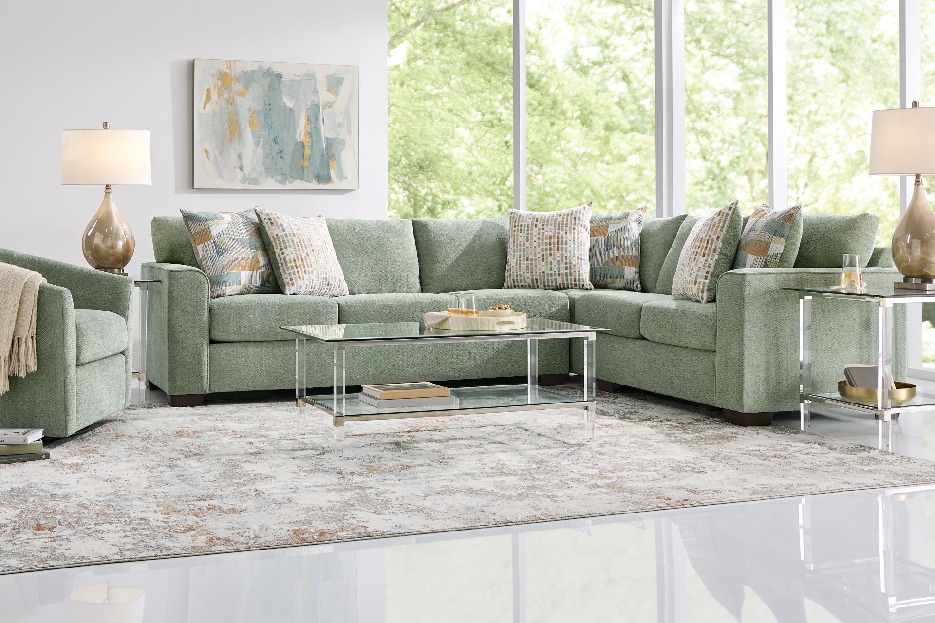 Delcrest Green 2 Pc Gel Foam Sleeper Sectional - Image 2