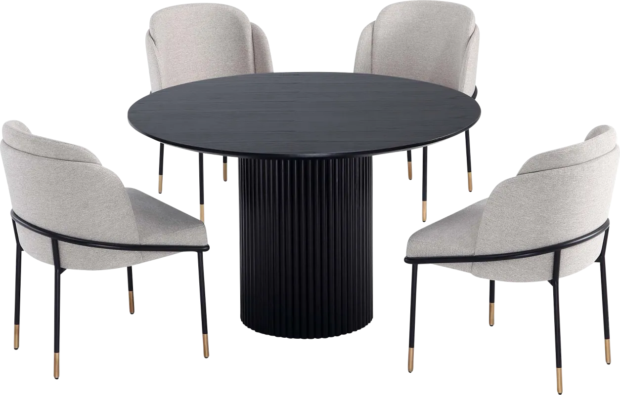 Bermunda Black and Beige 5 Pc Dining Table Set