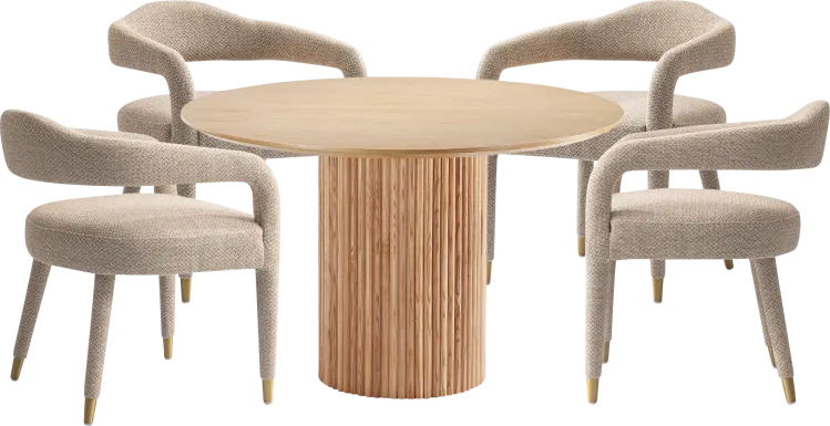 Barbette Natural and Gold 5 Pc Dining Table Set