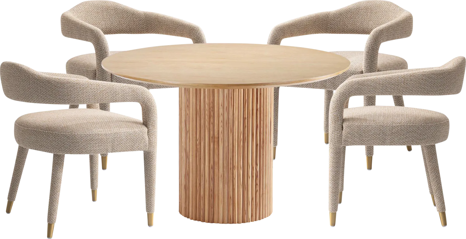 Barbette Natural and Gold 5 Pc Dining Table Set