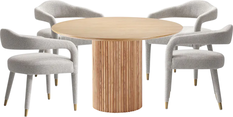 Barbette Natural and Silver 5 Pc Dining Table Set