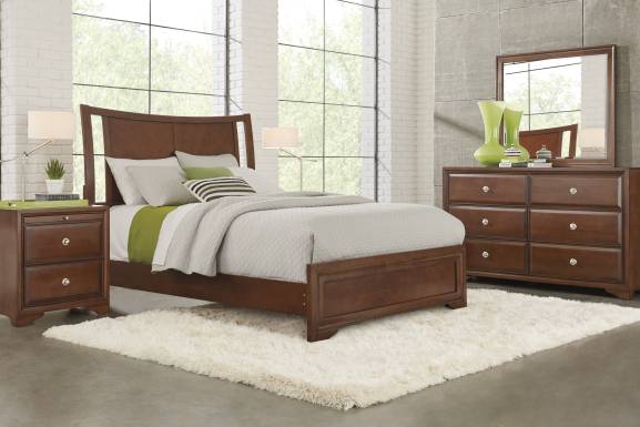 Belcourt Brown Cherry Finish 3 Pc Queen Curved Sleigh Panel Bed