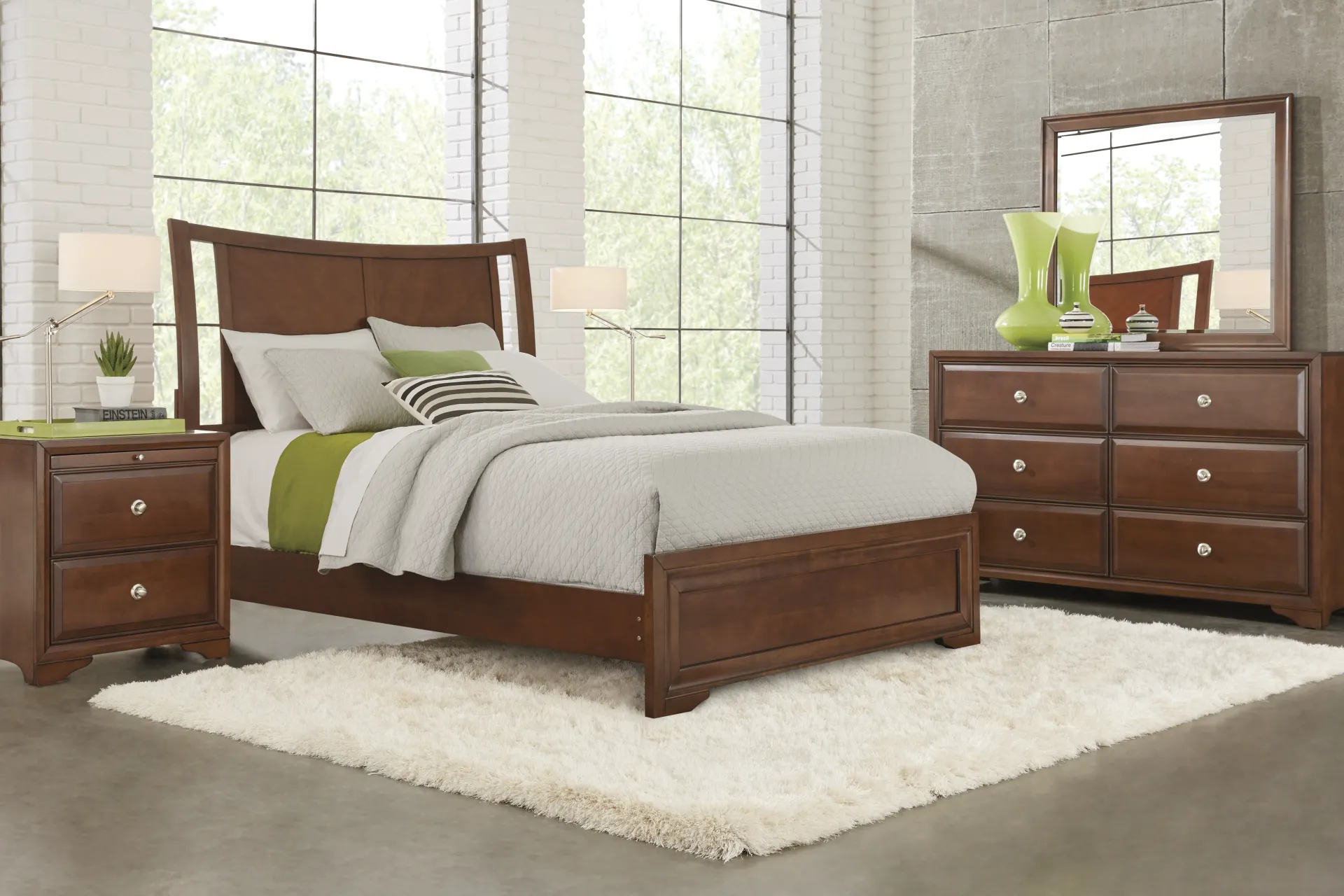 Belcourt Brown Cherry Finish 3 Pc Queen Curved Sleigh Panel Bed - Image 2