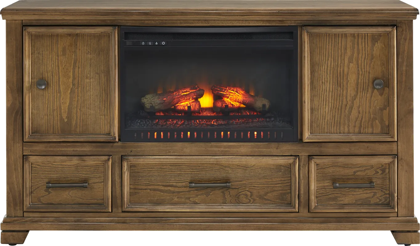 Canyon River Saddle 61 in. Console with Electric Log Fireplace