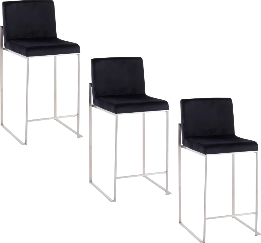 Nowotny IV Black Counter Height Stool, Set of 3