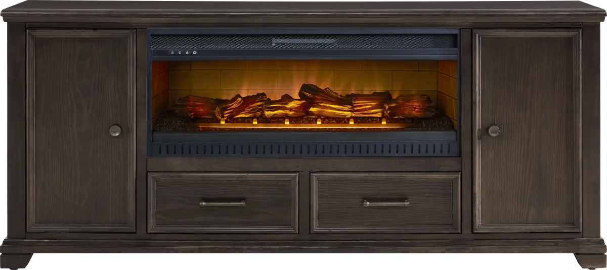 Canyon River Java Dark Wood Log Fireplace | Rooms to Go
